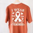 I Wear Pink For My Teacher Cancer Awareness Women's Comfort Colors T-Shirt Back Print Yam