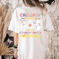 Creepin It Real With Kindergarten Monsters Halloween Teacher Women's Comfort Colors T-Shirt Back Print Ivory
