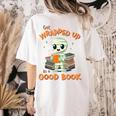 Cute Halloween Teacher Librarian Mummy Reading Books Women's Comfort Colors T-Shirt Back Print Ivory