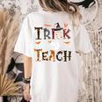 Fall Holiday Themed Thanksgiving Halloween Teacher Trick Or Women's Comfort Colors T-Shirt Back Print Ivory