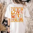 Fall In Love With Music Groovy Thanksgiving Music Teacher Men Women Girls Kids Women's Comfort Colors T-Shirt Back Print Ivory