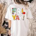 Fri Yay Teacher Happy Friday Friyay Weekend Back To School Women's Comfort Colors T-Shirt Back Print Ivory