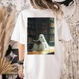 Ghost Library Halloween Book Reading Books Lover Teacher Women's Comfort Colors T-Shirt Back Print Ivory