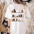 Halloween Library Ghost Books Teacher Spooky Trick Or Teach Women's Comfort Colors T-Shirt Back Print Ivory