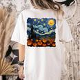 Halloween Pumpkin Starry Night Van Gogh Art Teacher Women's Comfort Colors T-Shirt Back Print Ivory