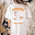 Halloween Skeleton Teacher Phonemes Graphemes Caffeine Lover Women's Comfort Colors T-Shirt Back Print Ivory Halloween Skeleton Teacher Phonemes Graphemes Caffeine Lover Women's Comfort Colors T-Shirt Back Print Ivory
