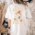 Halloween Teacher Shirts Women School Trick Or Teach Groovy Women's Comfort Colors T-Shirt Back Print Ivory