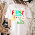 Happy First Day Of School Teacher Back To School Student Women's Comfort Colors T-Shirt Back Print Ivory Happy First Day Of School Teacher Back To School Student Women's Comfort Colors T-Shirt Back Print Ivory