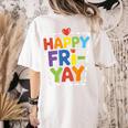 Happy Fri-Yay Teacher Life Weekend Pun Happy Friday Women's Comfort Colors T-Shirt Back Print Ivory Happy Fri-Yay Teacher Life Weekend Pun Happy Friday Women's Comfort Colors T-Shirt Back Print Ivory