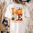 Love Kindergarten Teacher Turkey Thanksgiving Autumn Fall Women's Comfort Colors T-Shirt Back Print Ivory