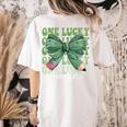 One Lucky Teacher Coquette Bow St Patricks Day Teacher Women's Comfort Colors T-Shirt Back Print Ivory One Lucky Teacher Coquette Bow St Patricks Day Teacher Women's Comfort Colors T-Shirt Back Print Ivory