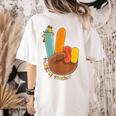 One Thankful Teacher Thanksgiving Turkey Peace Hand Sign Women's Comfort Colors T-Shirt Back Print Ivory