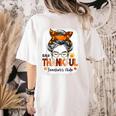 One Thankful Teacher's Aide Messy Bun Thanksgiving Fall Women's Comfort Colors T-Shirt Back Print Ivory