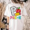 P Is For Pre-K Teacher Pencil Apple Back To School Women's Comfort Colors T-Shirt Back Print Ivory P Is For Pre-K Teacher Pencil Apple Back To School Women's Comfort Colors T-Shirt Back Print Ivory