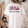 Peace Love Books Librarian Teacher Life Book Library Tie Dye Women's Comfort Colors T-Shirt Back Print Ivory