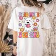 Read More Books Groovy Halloween Teacher Women Women's Comfort Colors T-Shirt Back Print Ivory