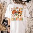 Retro Fall In Love With Learning Autumn Pumpkin Teacher Kids Women's Comfort Colors T-Shirt Back Print Ivory