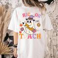 Retro Floral Ghost Trick Or Teach Groovy Teacher Halloween Women's Comfort Colors T-Shirt Back Print Ivory