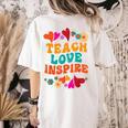 Retro Teach Love Inspire Back To School Teachers Women's Comfort Colors T-Shirt Back Print Ivory Retro Teach Love Inspire Back To School Teachers Women's Comfort Colors T-Shirt Back Print Ivory