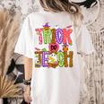 Retro Trick Or Teach Leopard Ghost Halloween Spooky Teacher Women's Comfort Colors T-Shirt Back Print Ivory Retro Trick Or Teach Leopard Ghost Halloween Spooky Teacher Women's Comfort Colors T-Shirt Back Print Ivory