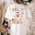 Teacher Halloween Trick Or Teach Floral Ghost Women's Comfort Colors T-Shirt Back Print Ivory Teacher Halloween Trick Or Teach Floral Ghost Women's Comfort Colors T-Shirt Back Print Ivory