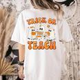 Teacher Halloween Trick Or Teach Retro Groovy Floral Ghost Women's Comfort Colors T-Shirt Back Print Ivory Teacher Halloween Trick Or Teach Retro Groovy Floral Ghost Women's Comfort Colors T-Shirt Back Print Ivory