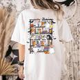 Teacher Library Ghost Reading Book Halloween Cat Women's Comfort Colors T-Shirt Back Print Ivory Teacher Library Ghost Reading Book Halloween Cat Women's Comfort Colors T-Shirt Back Print Ivory