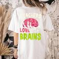 Teachers Love Brains Skeleton Halloween Teacher Funny Women's Comfort Colors T-Shirt Back Print Ivory