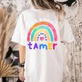 Tiny Human Tamer Watercolor Rainbow Daycare Teacher Women's Comfort Colors T-Shirt Back Print Ivory Tiny Human Tamer Watercolor Rainbow Daycare Teacher Women's Comfort Colors T-Shirt Back Print Ivory