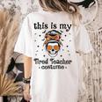 This Is My Tired Teacher Costume Skull Halloween Messy Bun Women's Comfort Colors T-Shirt Back Print Ivory
