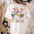 Trick Or Teach Groovy Teacher Halloween Retro Floral Ghost Women's Comfort Colors T-Shirt Back Print Ivory
