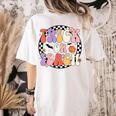 Trick Or Teach Retro Groovy Halloween Teacher Women's Comfort Colors T-Shirt Back Print Ivory