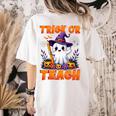 Trick Or Teach Teacher Halloween Ghost Pencil Floral Women's Comfort Colors T-Shirt Back Print Ivory