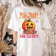 Will Trade Students For Candy Teacher Cute Halloween Pumpkin Women's Comfort Colors T-Shirt Back Print Ivory Will Trade Students For Candy Teacher Cute Halloween Pumpkin Women's Comfort Colors T-Shirt Back Print Ivory