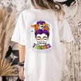 Witchy Teacher Halloween Messy Bun Teacher Bleached Women's Comfort Colors T-Shirt Back Print Ivory Witchy Teacher Halloween Messy Bun Teacher Bleached Women's Comfort Colors T-Shirt Back Print Ivory