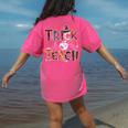 Fall Holiday Themed Thanksgiving Halloween Teacher Trick Or Women's Comfort Colors T-Shirt Back Print Crunchberry