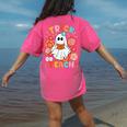 Groovy Halloween Trick Or Teach Retro Floral Ghost Teacher For Men Women Kids Women's Comfort Colors T-Shirt Back Print Crunchberry