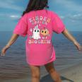 Kindergarten Boo Crew Halloween Floral Ghost Kinder Teacher Women's Comfort Colors T-Shirt Back Print Crunchberry
