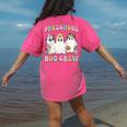 Preschool Boo Crew Groovy Halloween Floral Ghost Teacher Men Women Kids Women's Comfort Colors T-Shirt Back Print Crunchberry