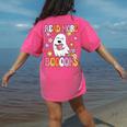 Read More Books Groovy Halloween Teacher Women Women's Comfort Colors T-Shirt Back Print Crunchberry