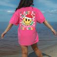 Santas Favorite Teacher Retro Groovy Smile Face Christmas Women's Comfort Colors T-Shirt Back Print Crunchberry