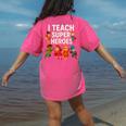 I Teach Super Heroes Teacher Women's Comfort Colors T-Shirt Back Print Crunchberry