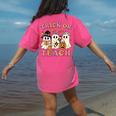 Teacher Halloween Trick Or Teach Cute Ghost Coffee Pumpkins Women's Comfort Colors T-Shirt Back Print Crunchberry
