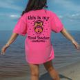 This Is My Tired Teacher Costume Skull Halloween Messy Bun Women's Comfort Colors T-Shirt Back Print Crunchberry