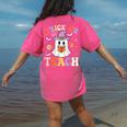 Trick Or Teach Teacher Groovy Ghost Halloween Teacher Women's Comfort Colors T-Shirt Back Print Crunchberry