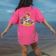 Turkey Reading Books Fall Season Thanksgiving Teacher Book Women's Comfort Colors T-Shirt Back Print Crunchberry