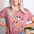 Alphabet ABCs Halloween Characters Kindergarten Teacher Kids Women's Heather T-Shirt Heather Mauve Alphabet ABCs Halloween Characters Kindergarten Teacher Kids Women's Heather T-Shirt Heather Mauve