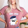 Boo Jour Ghost French Teacher Vintage Teacherlife Groovy Women's Heather T-Shirt Heather Mauve