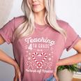 Christmas Candy Cane Work Of Heart Fourth 4th Grade Teacher Women's Heather T-Shirt Heather Mauve