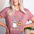Daycare Boo Crew Groovy Halloween Floral Ghost Kid Teacher Women's Heather T-Shirt Heather Mauve
